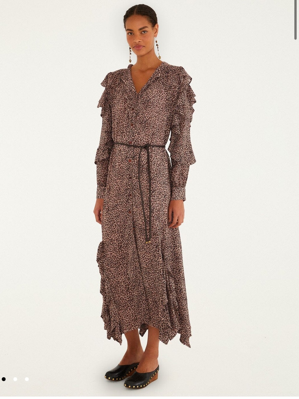 NWT Farm Rio Leopard Ruffled Long Sleeve Maxi Dress Size S